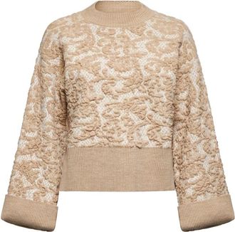 Silvian Heach Top met reli&euml;fbloemenmotief - Dames - Ronde hals truien - Beige - L - Wol - Truien & Vesten