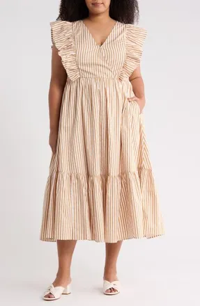 Sugarlips Luna Striped Fairness Midi Dress in Taupe-Mult at Nordstrom, Size 1X