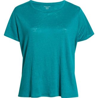 Eileen Fisher Organic Linen Crewneck T-Shirt in Teal at Nordstrom, Size 3 X