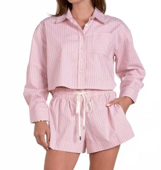 Elan Button Down Shirt In Melon Stripe