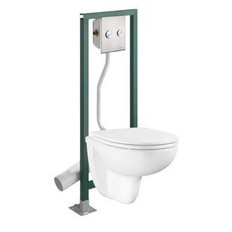 GROHE Conjunto De Inodoro Suspendido Sin Borde Grohe Bau Ceramic + Asiento De Inodoro Con Cierre Suave + Estructura Autoportante Presto + Placa De Descarga 