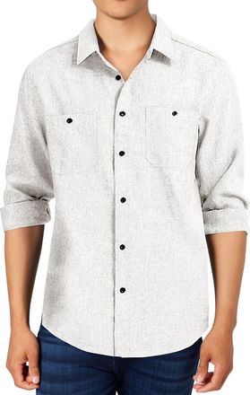 Generic Mens Shirts Long Sleeve Cotton Shirt Double Pockets Button Down Tops T-Shirt Casual Business Office Work Wear Blouses Playeras Negras para Hombre(Whit