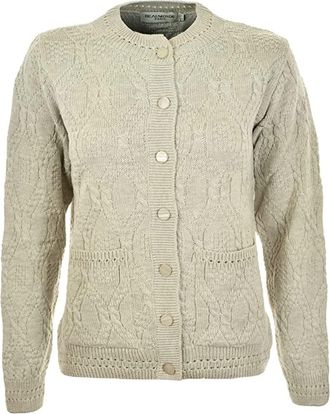 Beau Monde Womens Knittedd Cardigan Crew Neck Button Closure (14/16, Oatmeal)