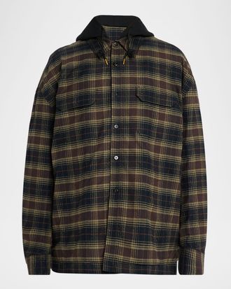 Willy Chavarria Mens Ganadero Plaid Oversized Hooded Overshirt