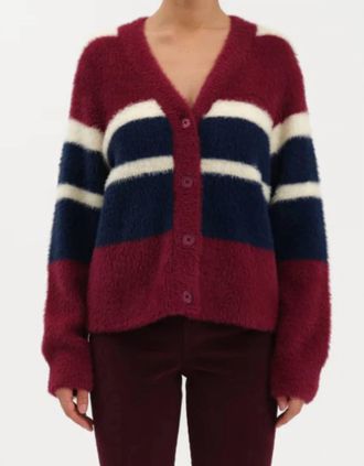 Daze Bleeker Fuzzy Cardigan In Fig Multi Stripe