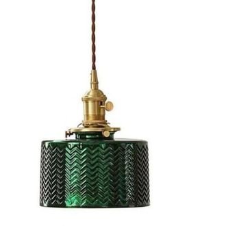 OEM L&aacute;mpara Colgante Con Pantalla Redonda De Cristal Acanalado, Estilo Loft Industrial Retro, L&aacute;mpara Colgante E27 Para Dormitorio, Comedor, Cocina (verde