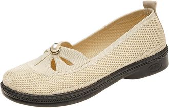 Generic Womens Slip On Shoes Wide Width Mesh Pumps Shoes Solid Color Stylish Breathable Lightweight Comfy Casual Walking Shoe Work Leisure Beige