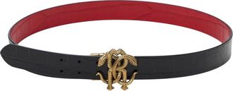 Roberto Cavalli Dubbelzijdige Logo Riem - Dames - Riemen - Zwart - 85 CM - Leer - Accessoires