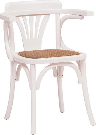 Biscottini International Biscottini - Silla Con Reposabrazos 76x44x42 Sillas De Cocina Madera Fresno Sillas De Comedor Madera Y Rat&aacute;n Acabado Blanco Sill&oacute;n De Sal&oacute;n