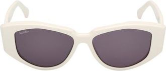 Max Mara Lee 52mm Round Sunglasses in White/Shiny Pale Gold/Smoke at Nordstrom