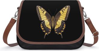Generic Tiger Swallowtail Butterfly Leather Crossbody Bags for Women Messenger Handbag Purse Shoulder Bag