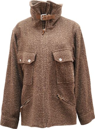 Lauren Ralph Lauren Full Zip Jacket with Buckle Tab Collar In Brown Wool