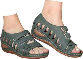 Generic Low Heel Wedge Sandals for Women 2026 Summer Open Toe Arch Support Hollow Platform Adjustable Strap Wide Fit Shoes Casual Comfortable Slip on Walking 