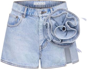 Area floral-appliqué denim shorts - women - Cotton - 25 - Blue