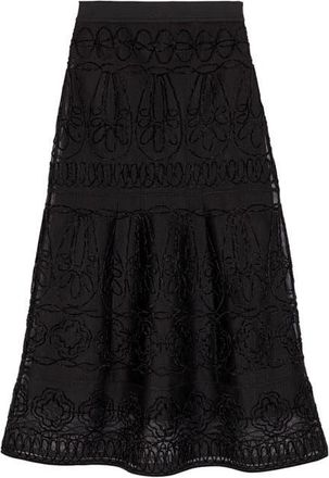 Maje Embroidered basket-weave knit skirt in Black at Nordstrom, Size 36 Eu
