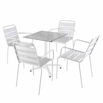 Oviala Mesa reclinable de mol 70x70 cm con 4 sillas de metal blanco
