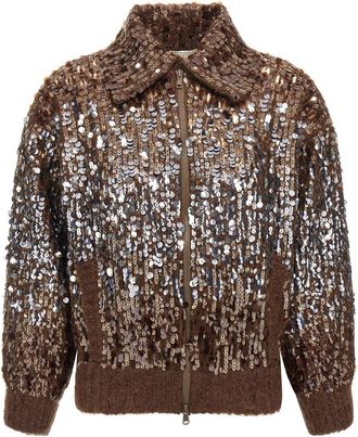 Brunello Cucinelli Brown Dazzling Dgrad Embroidery cardigan