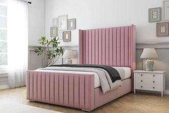 Comfort Beds Chester Plush Bed Frame - 50 Upholstered Wingback Headboard in Pink | Size: Small Double