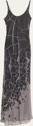 GRACE LING Cracked Velvet Burnout Bias-Cut Maxi Dress
