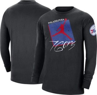 Jordan Brand Mens Jordan Brand Black Philadelphia 76ers Courtside Max 90 Vintage Wash Statement Edition Long Sleeve T-Shirt at Nordstrom, Size X-Large