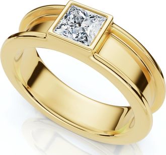 Pompeii3 Mens Certified Bezel Set Diamond Solitaire Wedding Ring 14k Gold Lab Grown