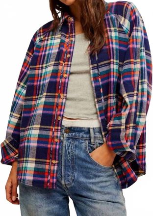 Free People Womens Long Sleeve Girl Meets Boy Plaid Shirt In Navy Combo