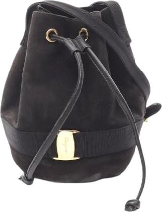 Ferragamo Pre-owned Suede Bucket Bag - Dames - Vintage Tas - Zwart - ONE Size - Su&egrave;de - Vintage