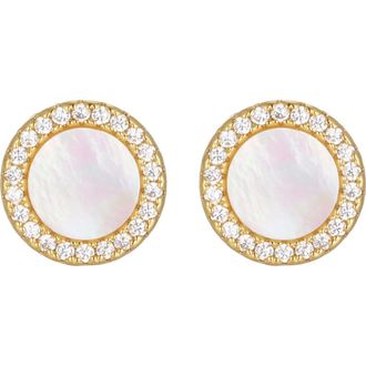 st. Moran Cubic Zirconia Halo Mother-of-Pearl Stud Earrings in Gold/White at Nordstrom