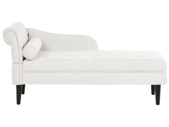 Beliani Chaise Longue In Tessuto Con Bracciolo Sinistro Con Gambe In Legno Bianco Sporco Yvoire