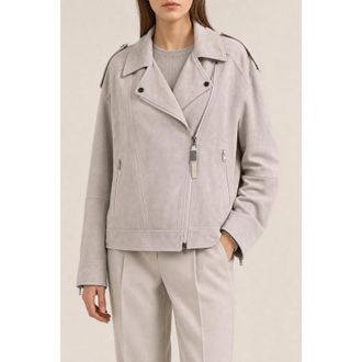 Brunello Cucinelli Womens Quarzo Suede Biker Jacket, Size 36