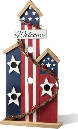 Glitzhome 30H Patriotic Americana Wooden Birdhouse Porch Decor in Blue at Nordstrom, Size Medium