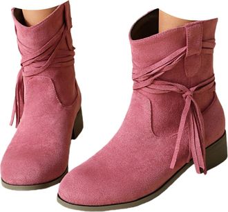 Generic Winter Boots For Women uk Wide Fit Suede Ankle Boots Women Round Toe Low Heel Booties Slip On Mid Calf Shoes Comfortable Ankle Cowgirl Cowboy Boots Wa
