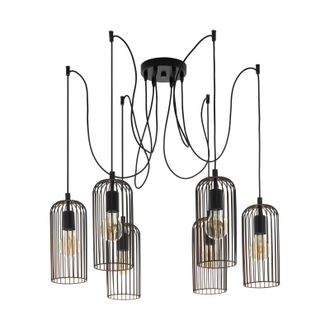 Loops Hanging Ceiling Pendant Light Black Cage 6x Bulb E27 Adjustable Spider Lamp