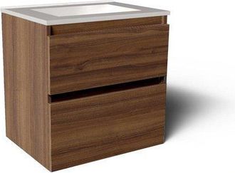 Saniclass Vita Badkamermeubelset - 60x60x46cm - 2 lades - greeploos - 1 wasbak - zonder kraangaten - overloop - keramiek - noten