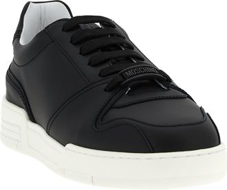 Moschino Mens Black Leather Low Top Sneakers