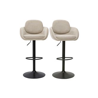 Miliboo Taburetes De Bar Ajustables Giratorios 360&deg; En Tejido De Chenilla Beige Y Metal Negro (lote De 2) Slake