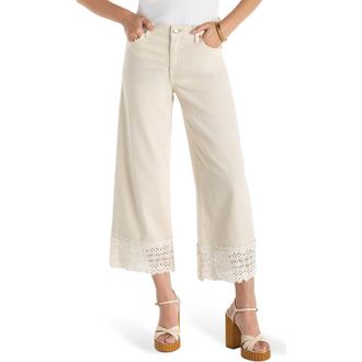 Liverpool L.A. Stride Lace Hem High Waist Ankle Wide Leg Jeans in Ecru at Nordstrom, Size 12