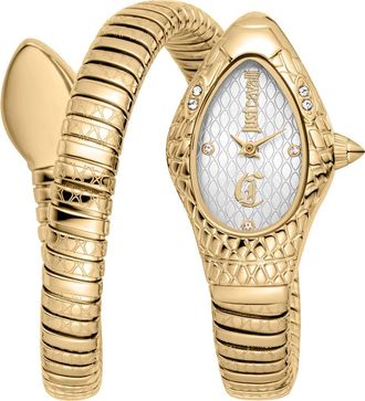 Just Cavalli Snake Wraparound Bracelet Watch, 20mm x 34.5mm in Gold/white at Nordstrom Rack