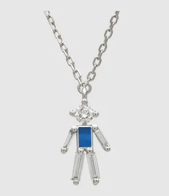Little Ones Paris Collier Pendentif Gar&ccedil;on Argent Big Blue 45cm