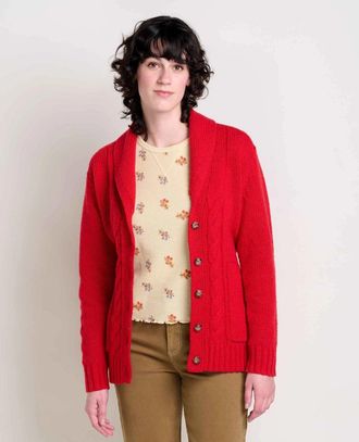 Toad & Co Toad & Co Ginn Cable Cardigan Womens Red Belted Waist Shawl Collar DDR2913