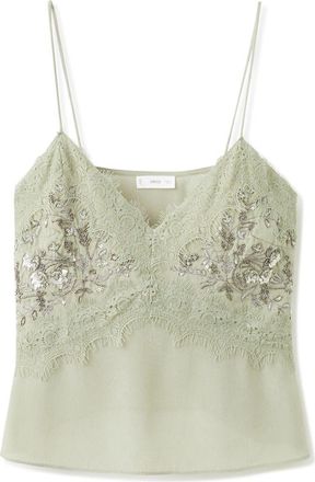 Mango Guru Micro Beaded Embroidered Eyelash Lace Camisole in Green at Nordstrom, Size Medium
