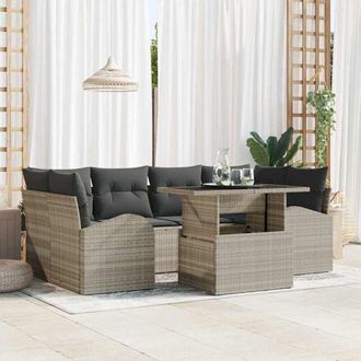 vidaXL Vidaxl - Conjunto De Sof&aacute; De Jard&iacute;n 7 Pcs Gris Claro 100 X 55 X 73 Cm
