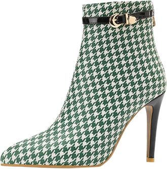 Generic European Style Womens Autumn Winter Pointed Toe High Heel Ankle Boots with Back Zipper and Buckle Detail for Fashionable Outfits (Green, 6.5)