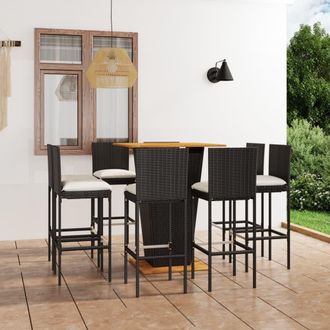 vidaXL Conjunto De Bar Para Jard&iacute;n 9 Pzas Con Cojines Rat&aacute;n Pe Negro Vidaxl