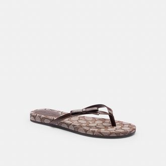 Coach Bow Flip Flop In Signature Jacquard