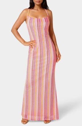 Bebe Knit Maxi Halter Dress in White Multi at Nordstrom Rack, Size X-Large