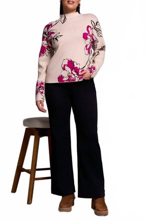 Tribal Jacquard Funnel Neck Sweater In Pink Flambe