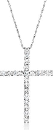 Ross-Simons Diamond Cross Pendant Necklace in 14kt White Gold