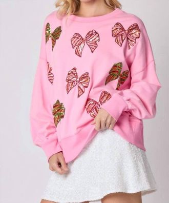 Peach Love California Sequin Bow Sweatshirt In Pink