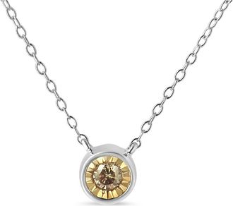 House of Brilliance Silver 1/5 Cttw Bezel Set Champagne Diamond Solitaire 18 Pendant Necklace in White at Nordstrom